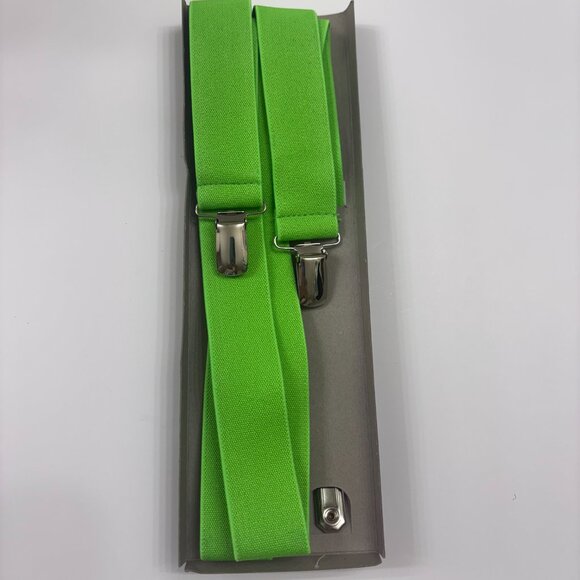 Suspenders - Men's/ Unisex - Bright/ Neon Green / Silver Clips- NWT - Picture 6 of 8